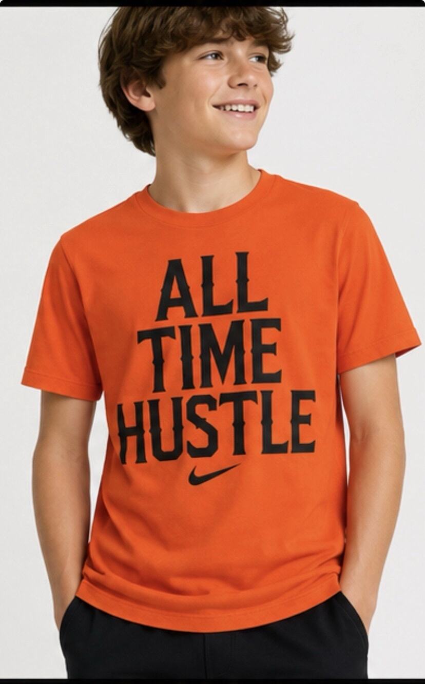Nike All Time Hustle Graphic T-Shirt Orange Youth Large Athletic Tee